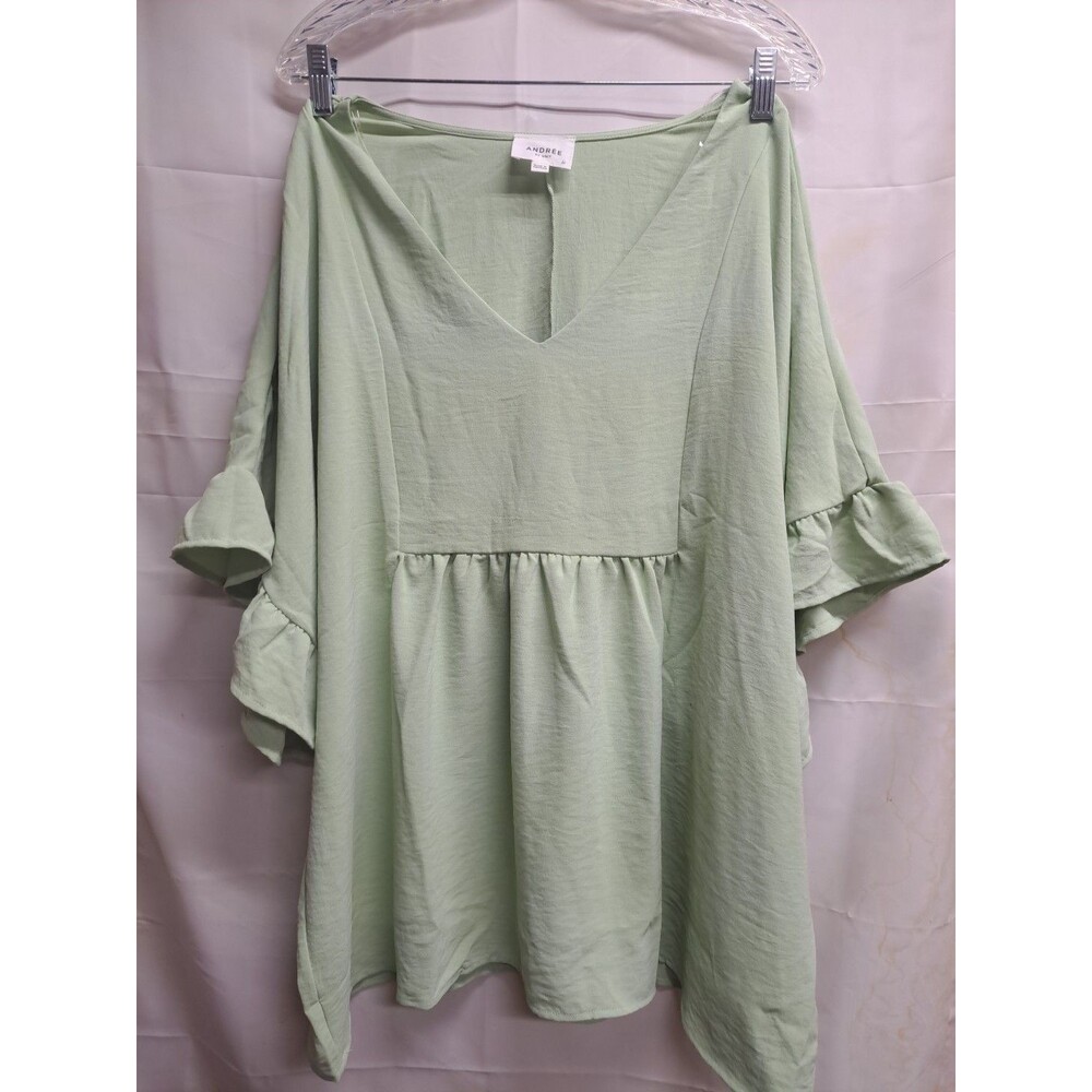 Andree By Unit Light Sage Green Womens Pullover Flowing Short Sleeve Blouse 1x